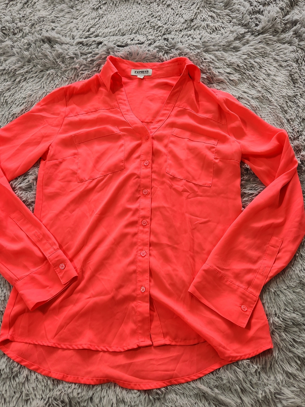 Express Red-Orange Button Down Long Sleeve Shirt
